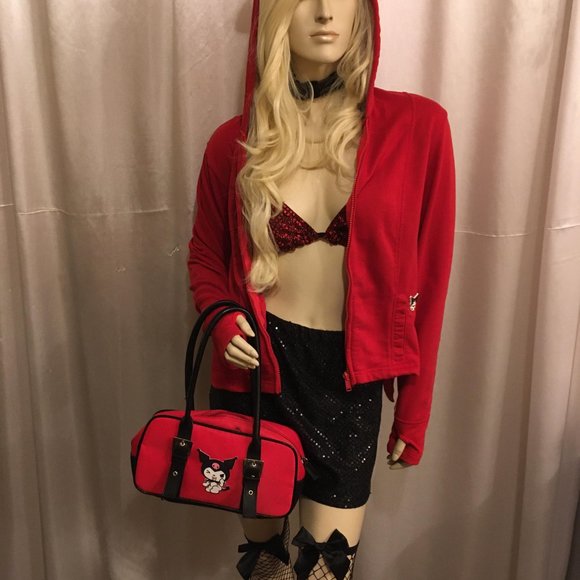 ADORABLE red y2k hoodie with meatllic horns removable tail and kuromi details! - Picture 3 of 16